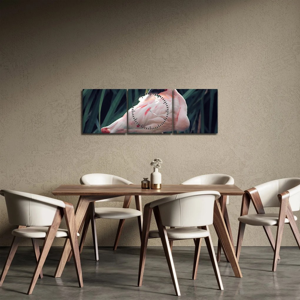 Kép - Flamingó (órával) (90x30 cm)