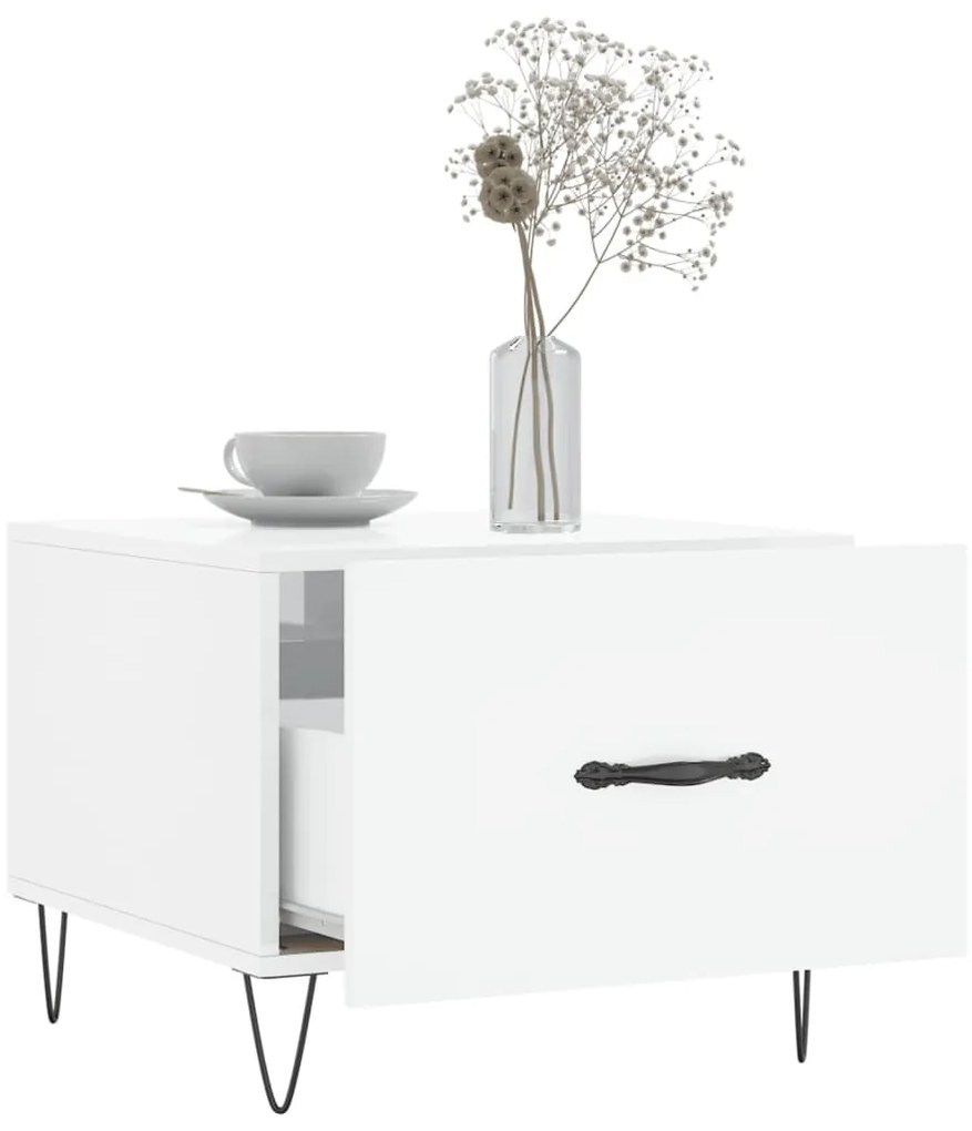 Magasfényű fehér szerelt fa dohányzóasztal 50 x 50 x 40 cm