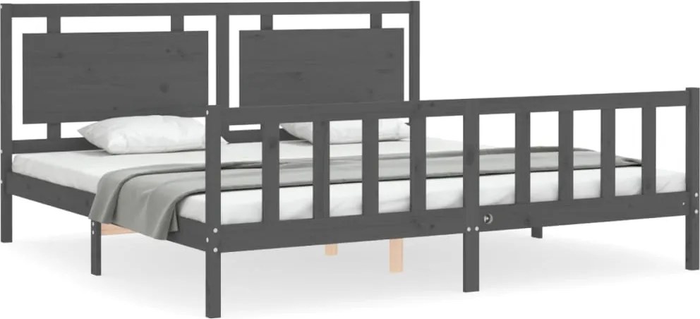 vidaXL szürke tömör fa ágykeret fejtámlával 200 x 200 cm