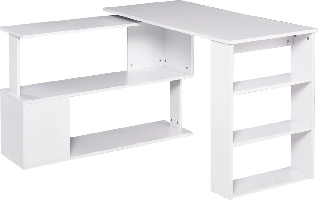 HOMCOM Forgó Sarok Íróasztal L-Alakú Íróasztal Polccal 120x110x74.5 cm Fehér | Aosom