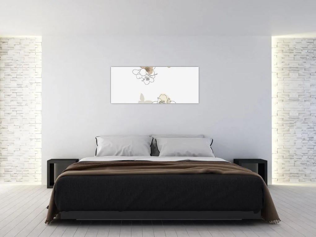 Kép - Bézs virágok pillangóval N⁰2 (120x50 cm)