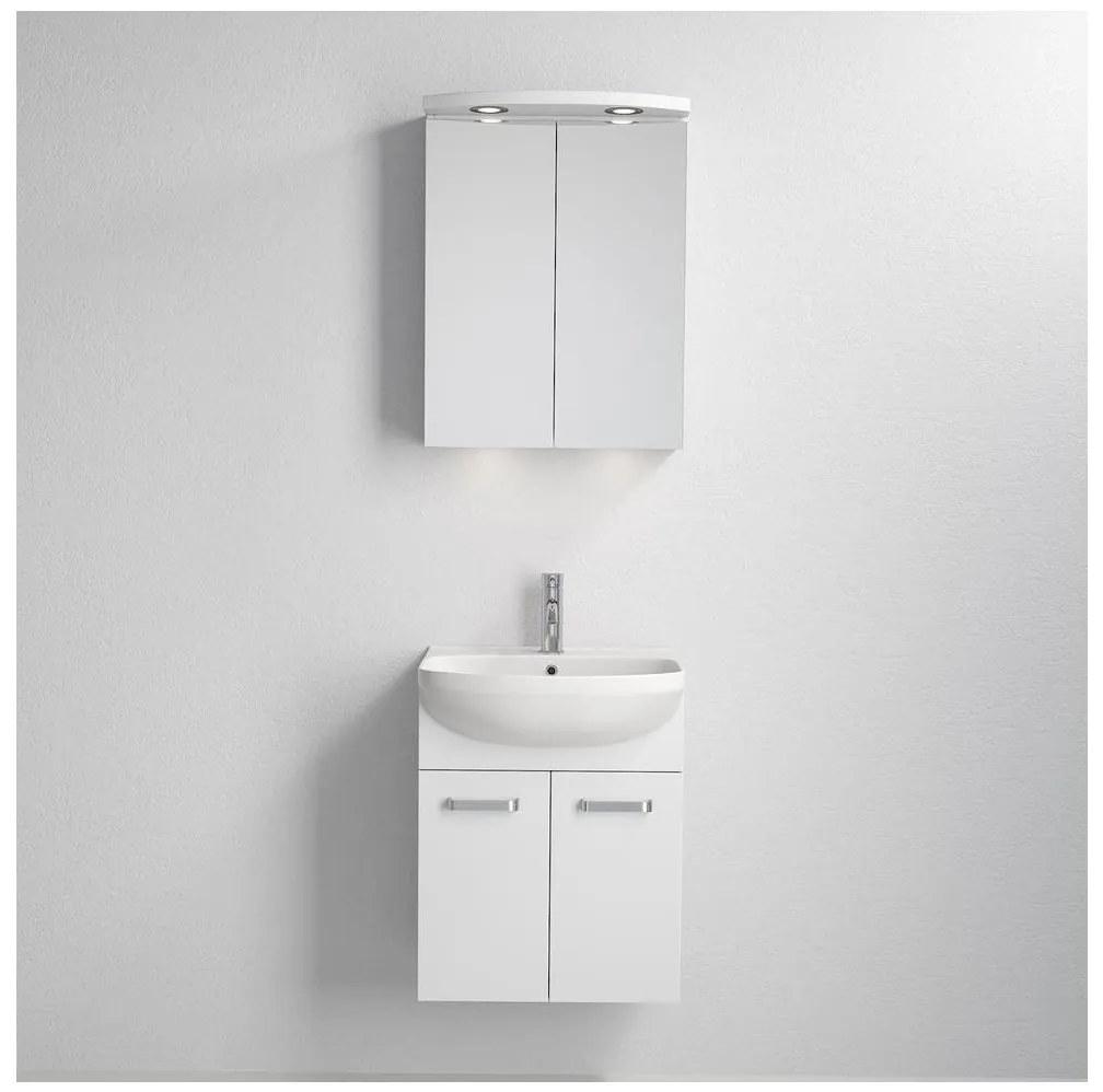 Fürdőszobaszekrény mosdóval Vang + LED tükörszekrény 230V IP44 fehér