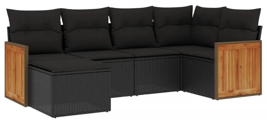 6 részes fekete polyrattan kerti ülőgarnitúra párnákkal