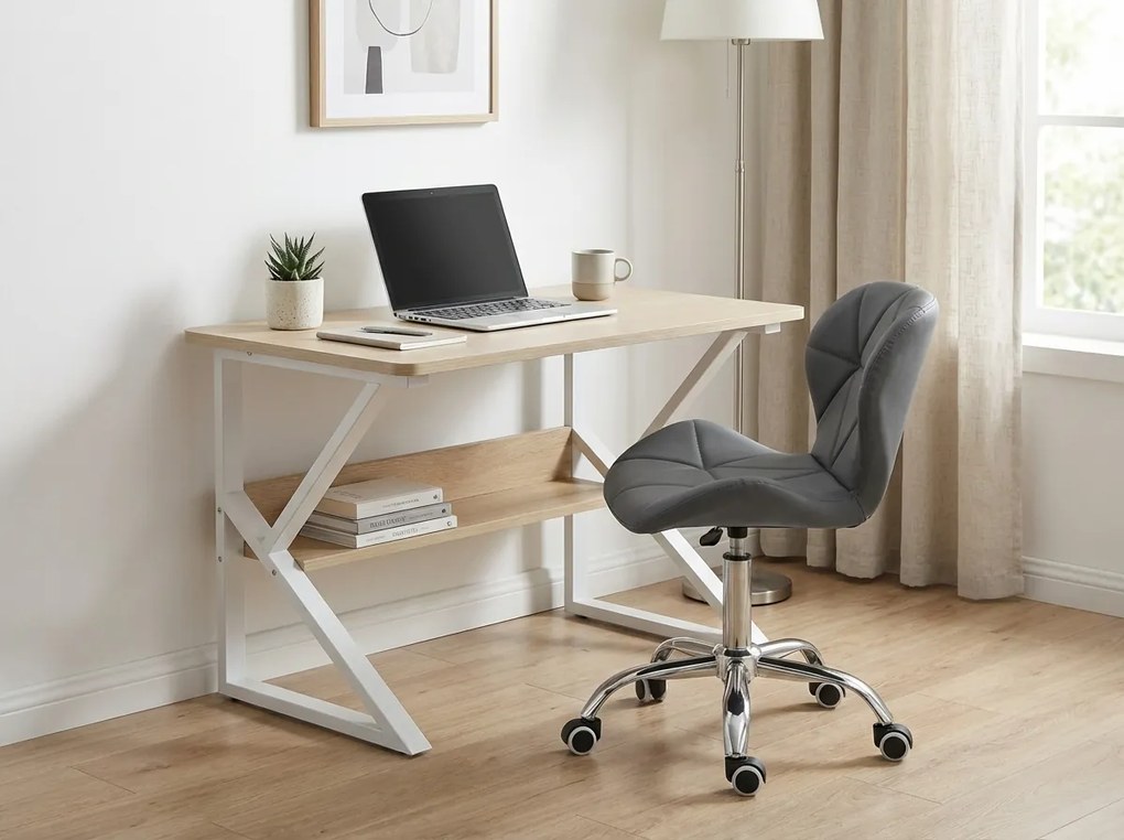 Íróasztal polccal SHAPE 80x40 cm, fehér/dub sonoma