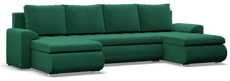 Tokio U alakú sarokkanapé, 3 ágyneműtartóval, bársony, univerzális oldal, zöld