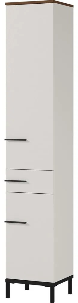 Szürkésbézs magas fürdőszoba szekrény diófa dekorral 34x190 cm Yonkers - Germania