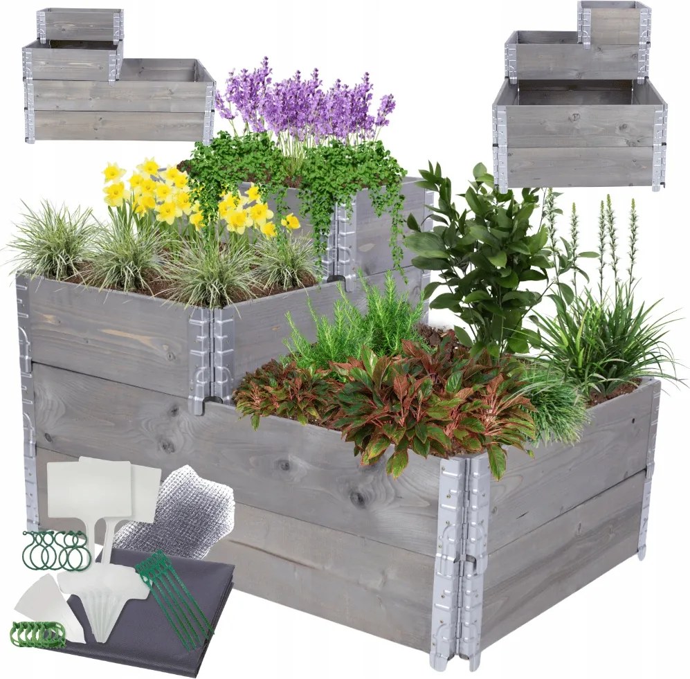 Magasított ágyás lépcsőzetes állítható zöldséges nagy impregnáló 60x120x80