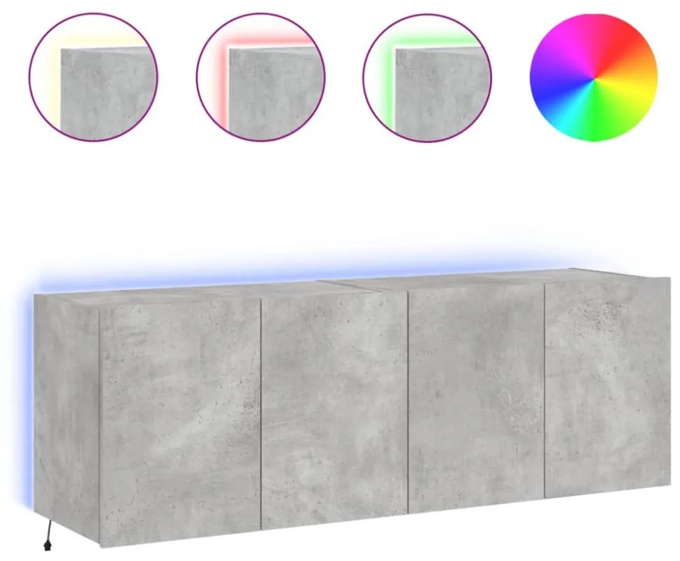 2 db betonszürke fali TV-szekrény LED-del 60x35x41 cm