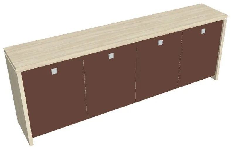Verno alacsony szekrény 248 x 46 x 90 cm, üvegajtó, akác / barna