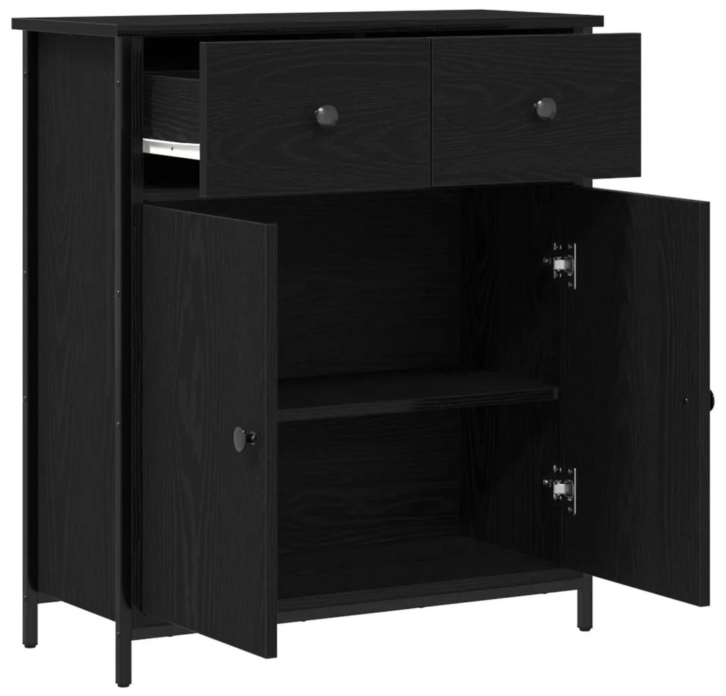 Oldalszekrény Fekete Tölgy 70x30x80 cm Mérnöki Fa és Acél