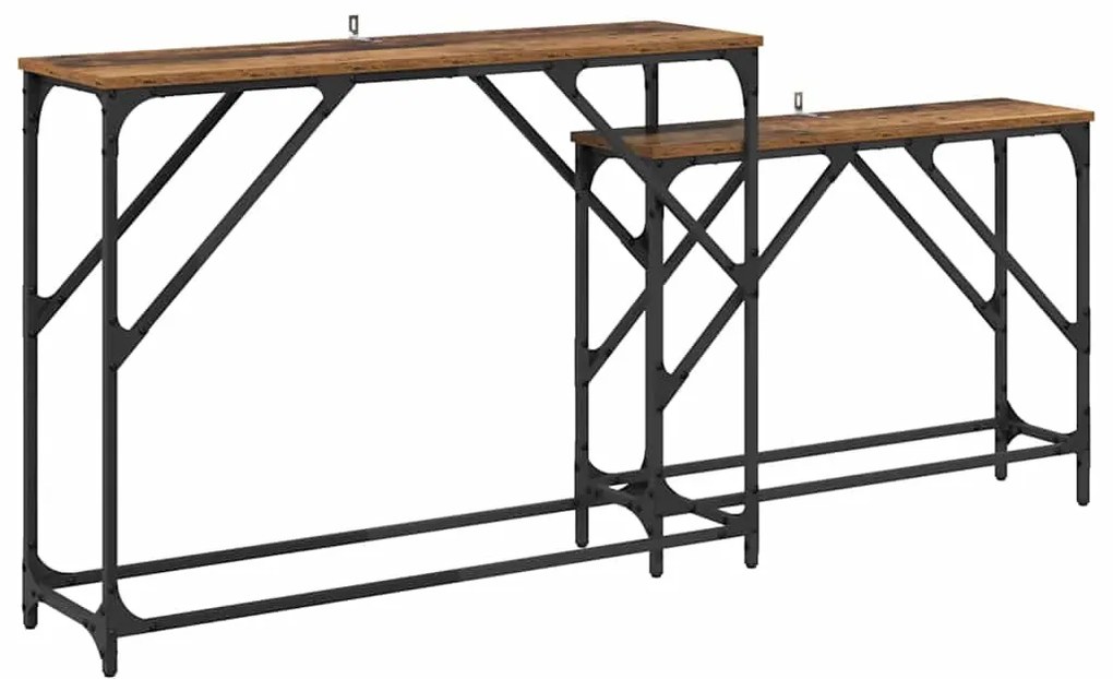 vidaXL Konzolasztal 2 pcs Öreg fa 100 x 28 x 75 cm Faanyag