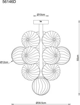 Globo 56146D Mennyezeti lámpa, fém matt fekete, borostyánszínű üveggolyók, ø: 395mm, M: 500mm, 13x G9 LED 4W 230V izzók nélkül