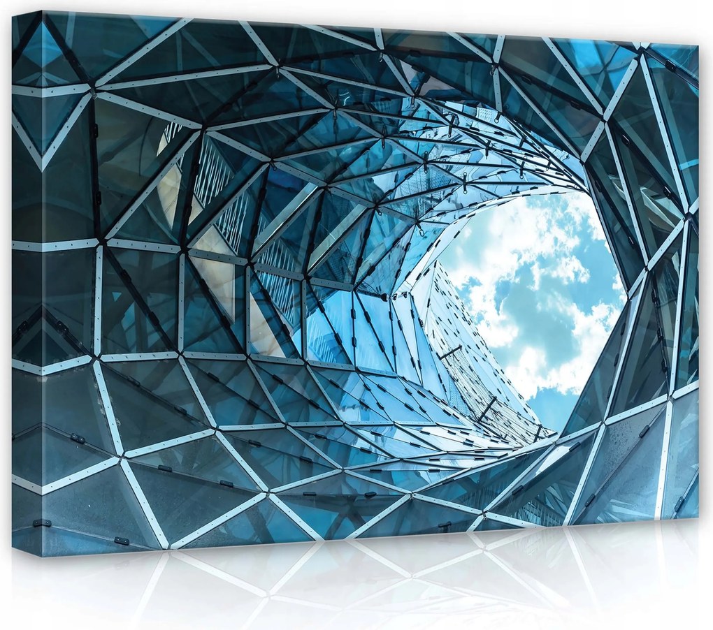 Vászonkép 70x50 Építészet geometria ég felhők üveg fém város