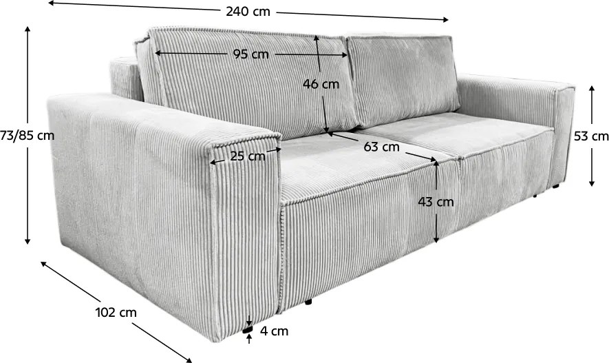 Kihúzható heverő, világosszürke, HARPERA BIG SOFA