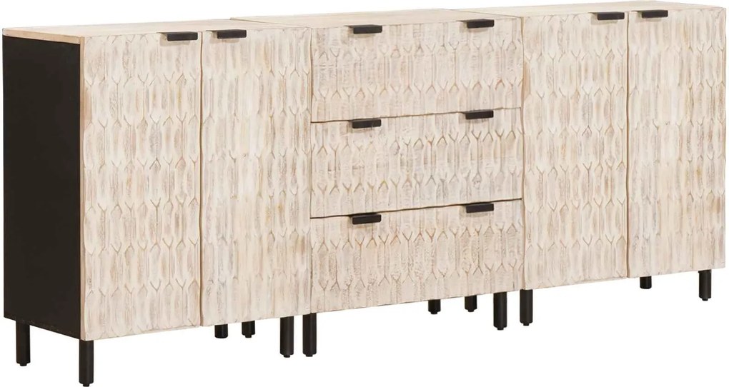 vidaXL Széf 3 pcs Fehér mosott felület 180 x 33 x 75 cm Tömör Mangófát