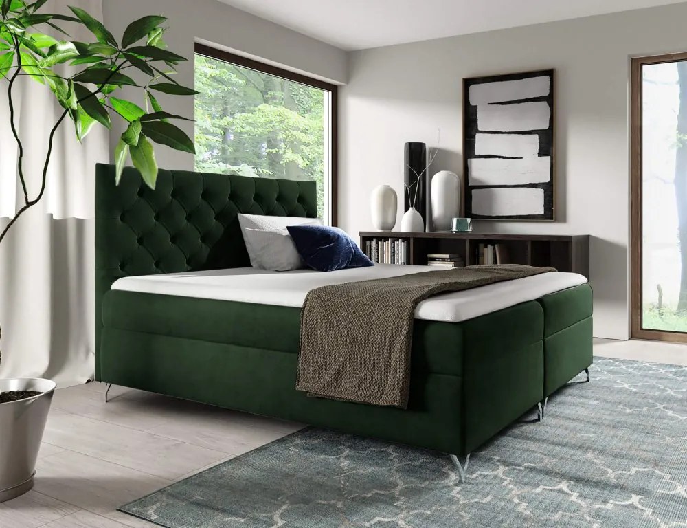 Boxspring ágy, 160x200, zöld Velvet szövet, GULIETTE + ajándék