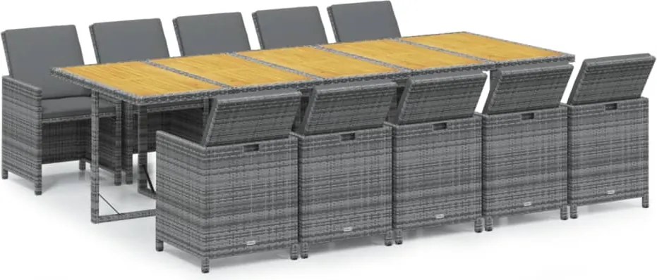 vidaXL 11 részes szürke polirattan kerti étkezőgarnitúra párnákkal