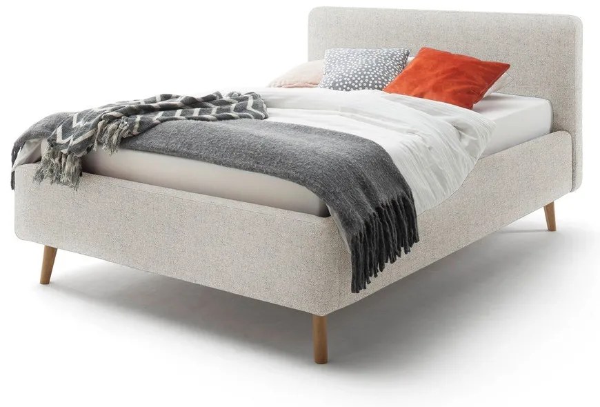 Bézs kárpitozott ágyneműtartós franciaágy ágyráccsal 140x200 cm Mattis – Meise Möbel