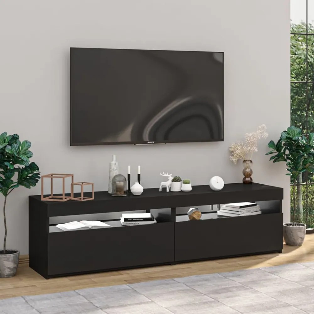 2 db fekete TV-szekrény LED-világítással 75 x 35 x 40 cm