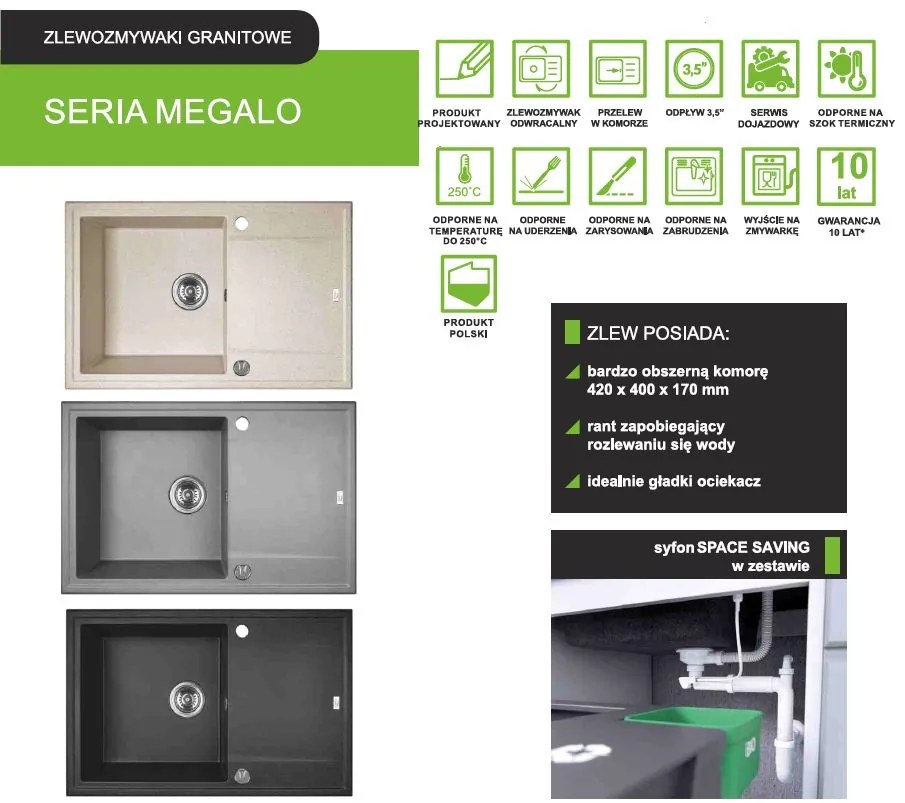 LAVEO Megalo, konyhai mosogató 790x490x230 mm + mosogató csaptelep BKZ468K, bézs, SBEA411T