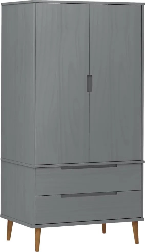 vidaXL MOLDE szürke tömör fenyőfa gardrób 90 x 55 x 175 cm