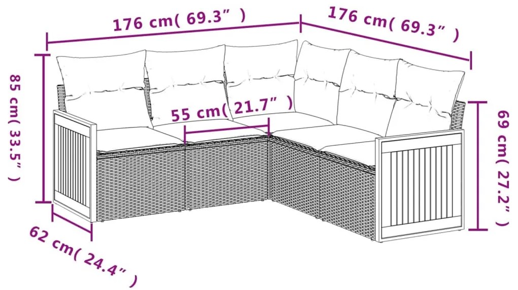 5 részes szürke polyrattan kerti ülőgarnitúra párnákkal