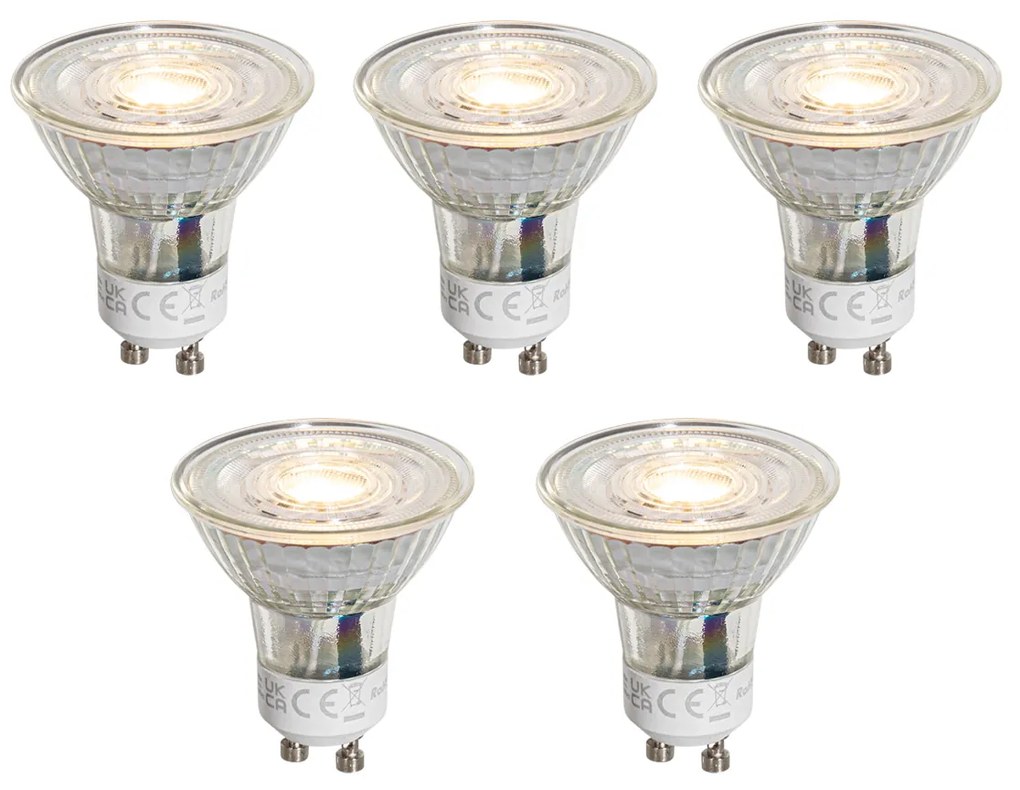 5 darabos GU10 50mm-es dimmelhető LED izzókészlet, átlátszó, 4,9W, 500 lm, 2700K
