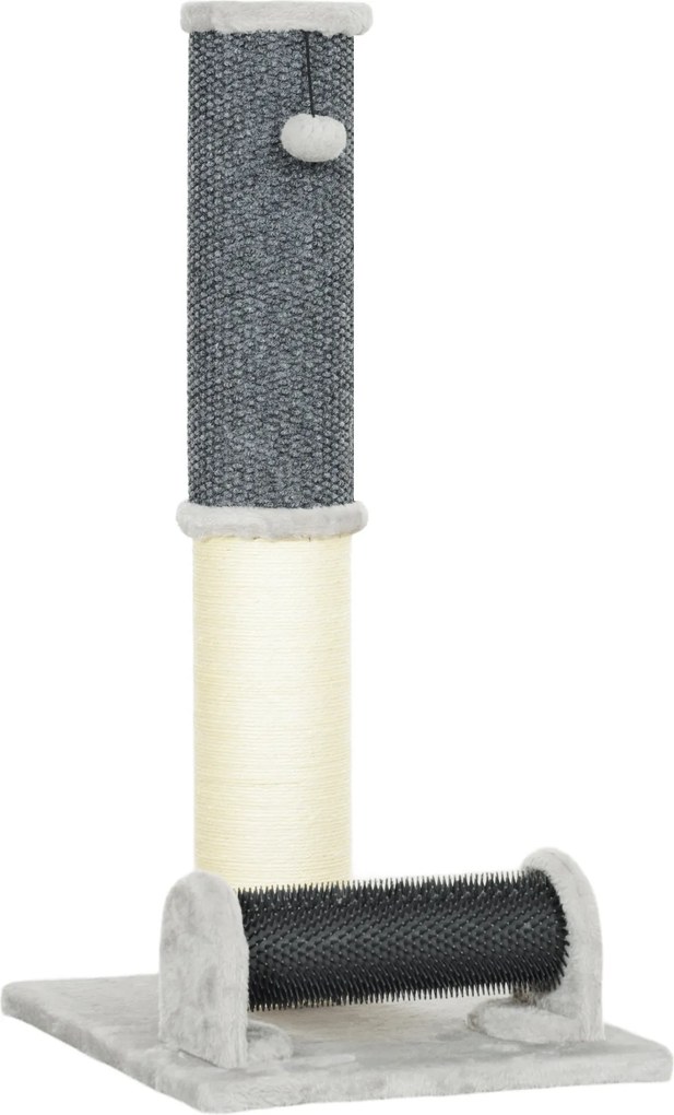 PawHut 86 cm-es Macskakarmoló, 3 az 1-ben Macska Karmoló Állvány Nagy Talppal, Ananász Mintás Szőnyeggel, Ápoló Kefével és Játéklabdával, Belső Haszná