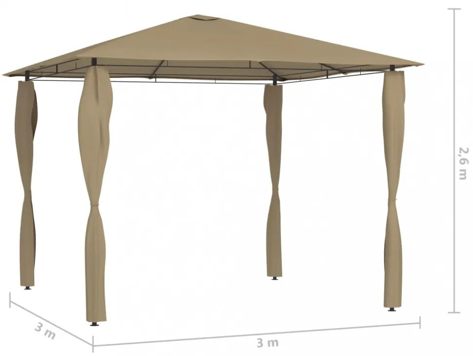 tópszínű pavilon oszlop takarókkal 3 x 3 x 2,6 m 160 g/m²