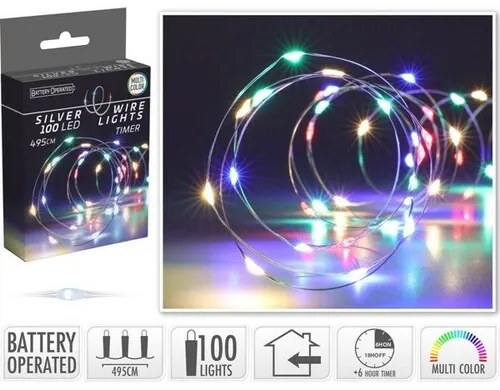 Silver lights  fényhuzal időzítővel 100 LED, színes, 495 cm