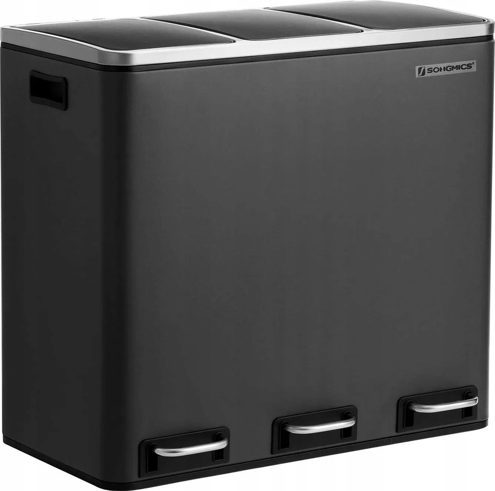 Konyhai szemeteskosár 3 rekeszes acél fekete belső vödör 3 x 18L