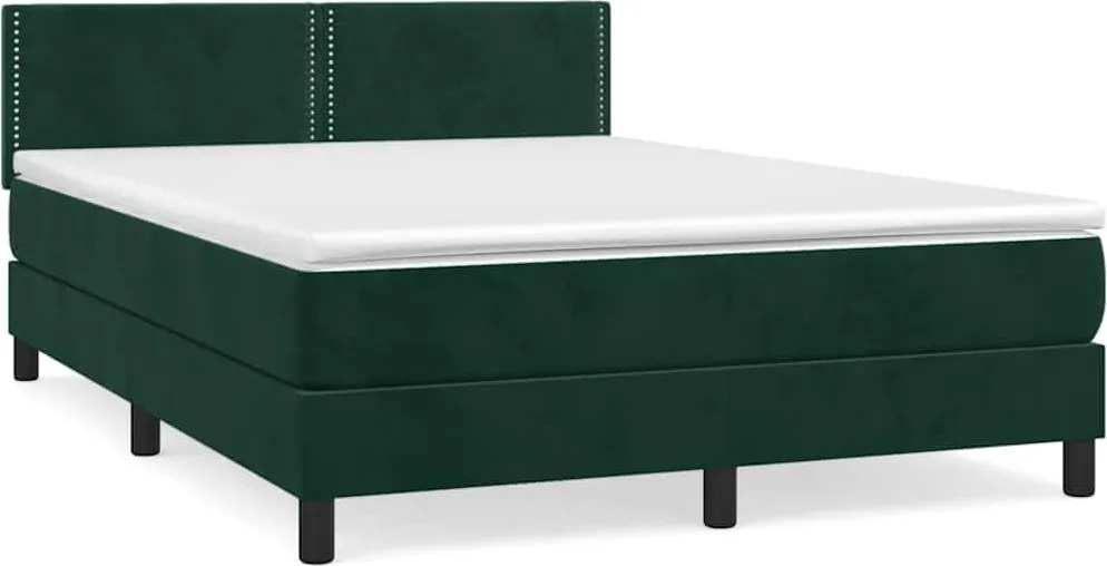 vidaXL sötétzöld bársony rugós ágy matraccal 140x190 cm