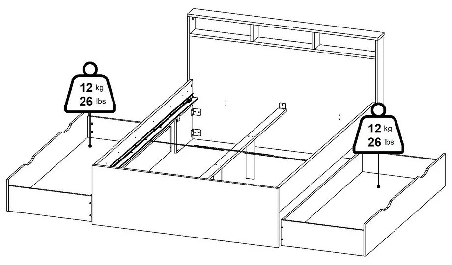 Natúr színű ágyneműtartós franciaágy ágyrács nélkül 140x200 cm tölgyfa dekorral Ikast – Tvilum