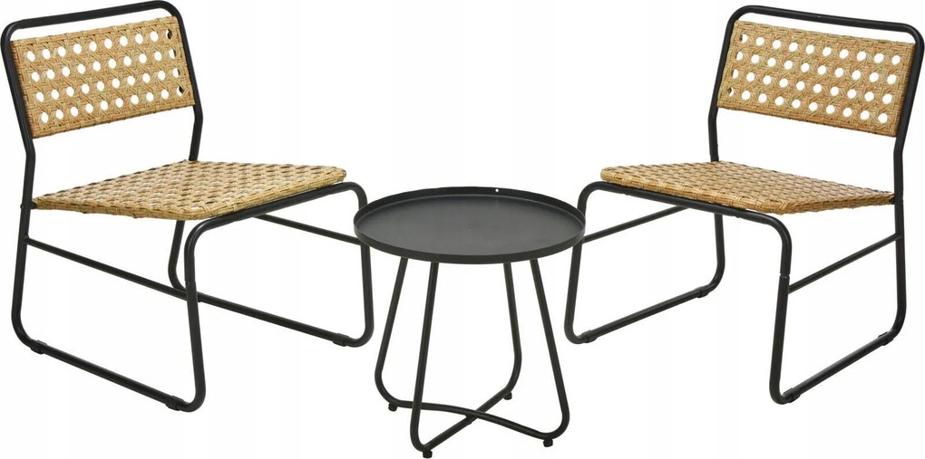 Kerti Bútor Szett Fém Rattan Fonott Szék Asztal