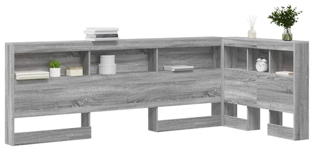 Tároló fejtámla polcokkal tárolóval Szürke Sonoma 90 cm Faanyag