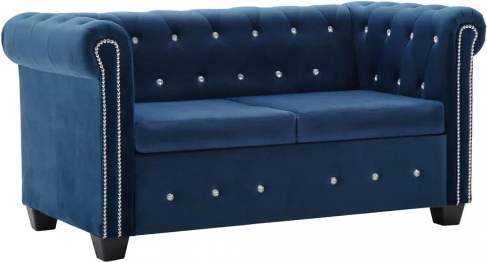 Kék 2 személyes bársony chesterfield kanapé 146 x 75 x 72 cm