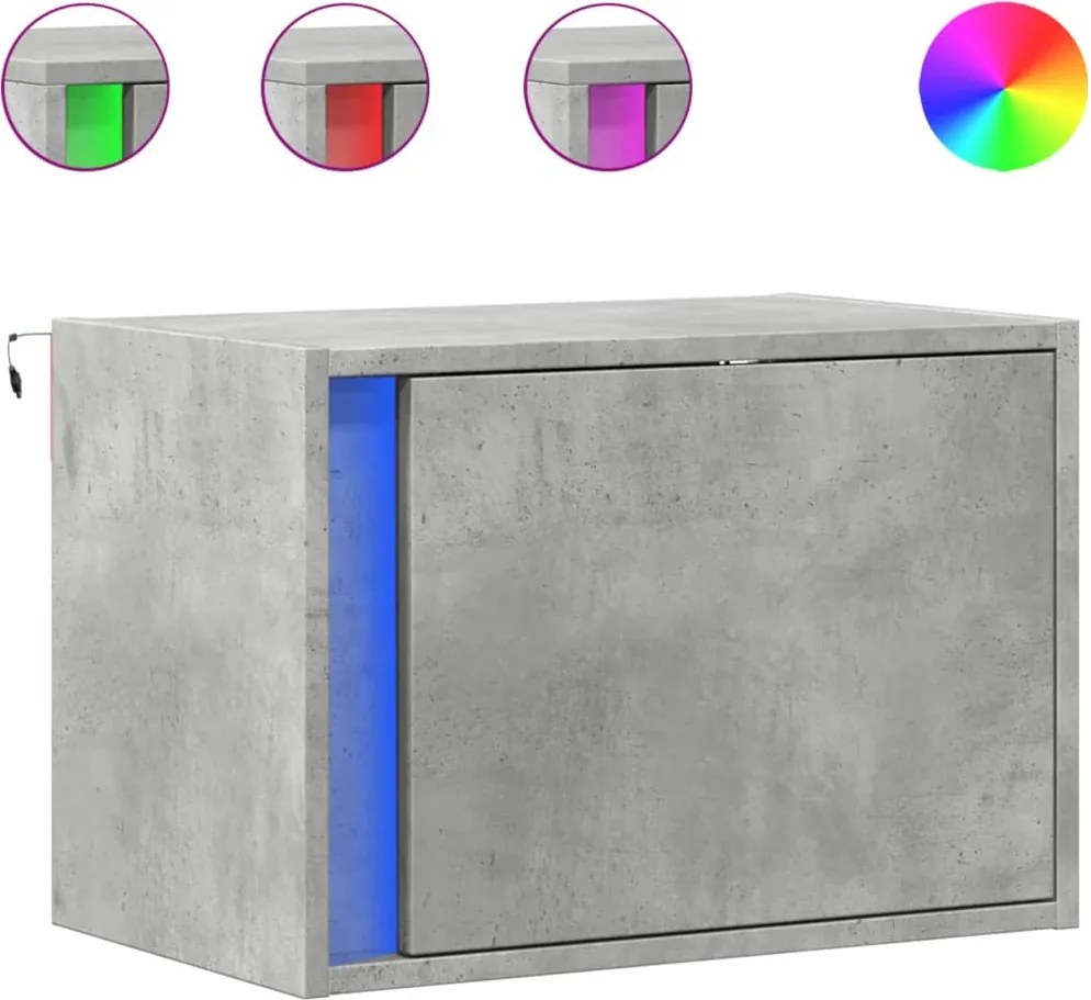 vidaXL 2 db betonszürke fali éjjeliszekrény LED-világítással