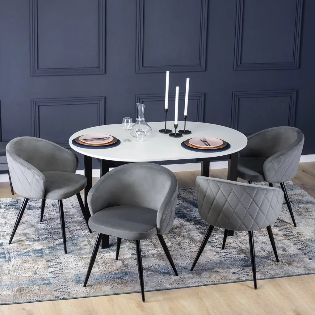 Étkezőgarnitúra 4 db. Székkel. Bővíthető asztal HARRY 102-142 cm + 4 db. Szürke bársony étkezőszék. ADELE