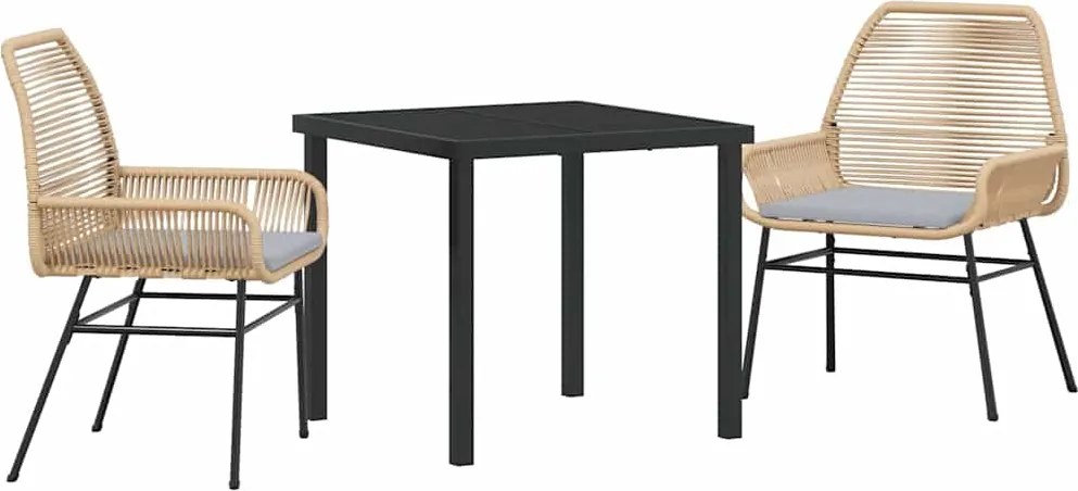 vidaXL Kert étkező szett párnával 3 pcs Barna polirattan