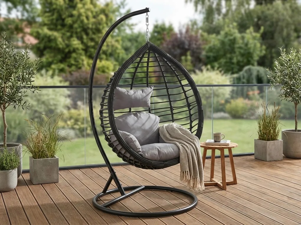 Függőszék TARINO állvánnyal, fekete/szürke párna