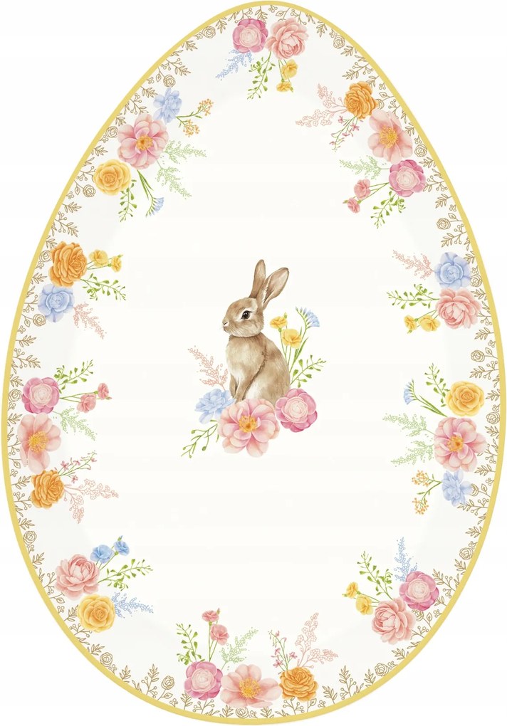 Patera porcelán húsvéti tojás nyuszival és virágokkal 30x21cm patera