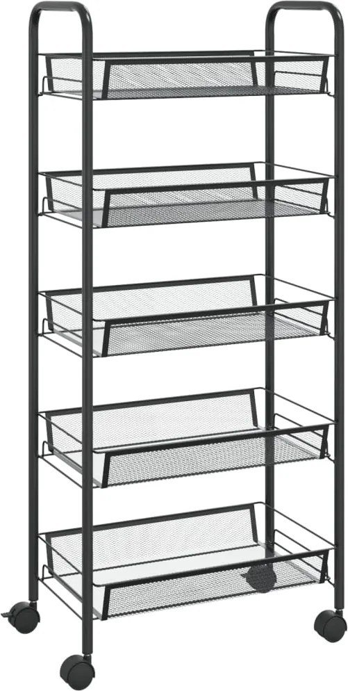 vidaXL 5 szintes fekete vas konyhai kerekes kocsi 46 x 26 x 105 cm