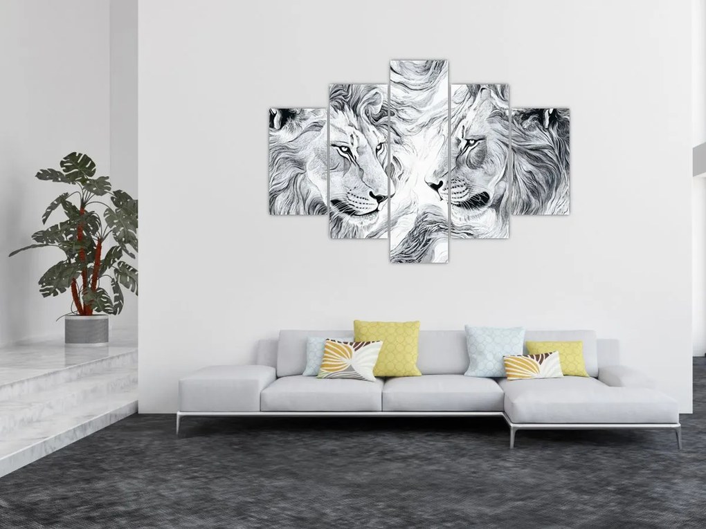 Kép - Rajzolt oroszlánfejek (150x105 cm)