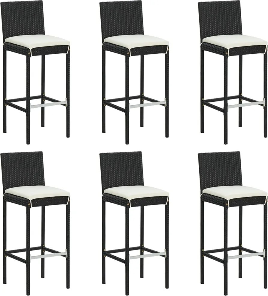 vidaXL 6 db fekete polyrattan bárszék párnával