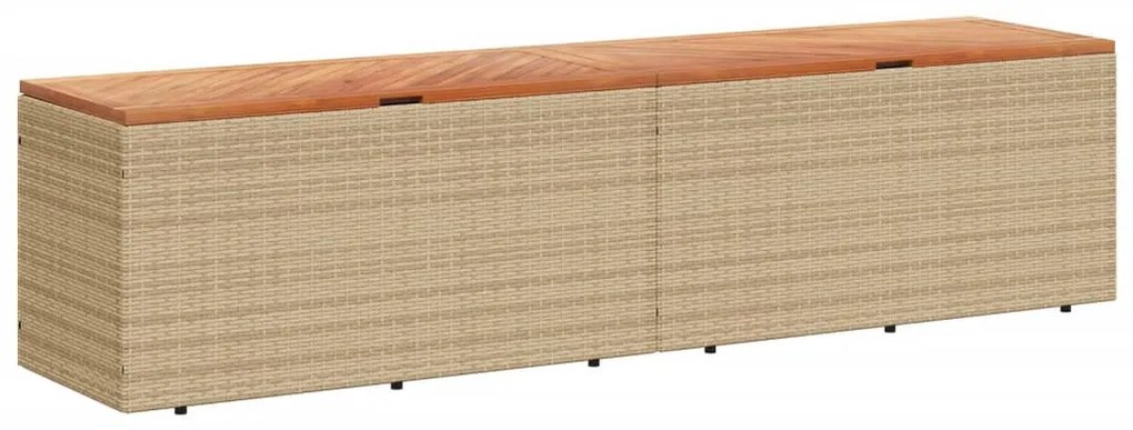 bézs polyrattan és akácfa kerti tárolóláda 220 x 50 x 54 cm