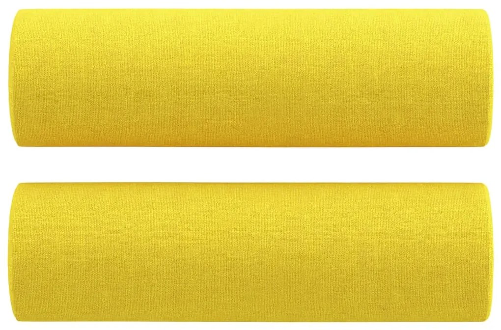 2 személyes világossárga szövet kanapé díszpárnákkal 120 cm