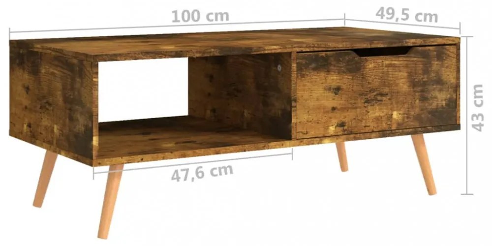 füstös tölgy színű szerelt fa dohányzóasztal 100 x 49,5 x 43 cm