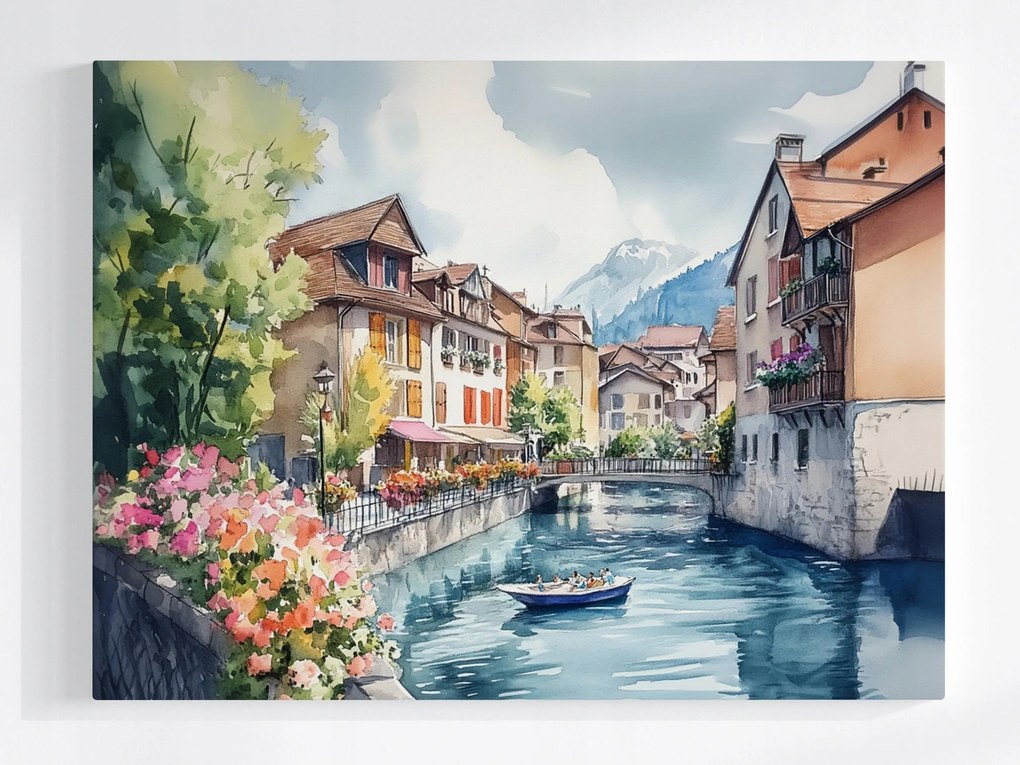 Poszter Város Franciaország Óváros Csatorna Hegyek Alpok 80x60