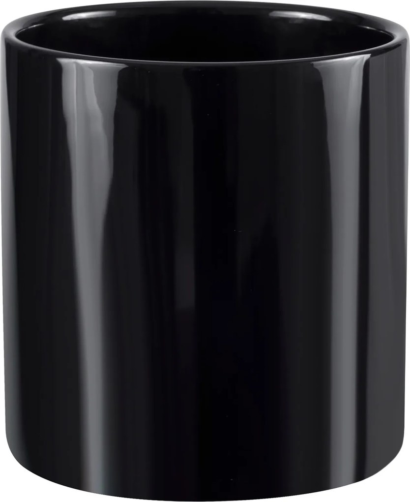 Virágtartó fedő kerámia Fekete fényes henger 16x15 cm mázas sima