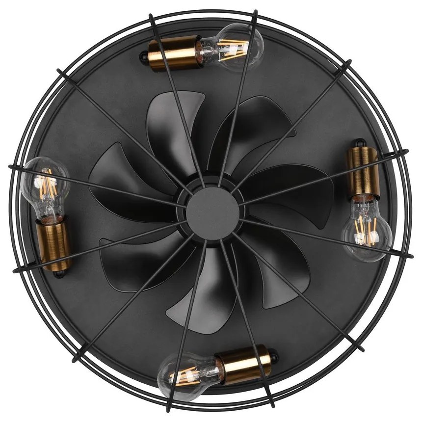 Matt fekete mennyezeti lámpa távirányítóval-ventilátorral Trondheim – Trio